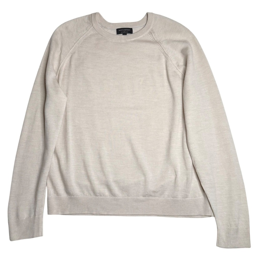 Banana Republic Merino Wool Crew Neck Raglan Sweater Oatmeal‎ Mens XL